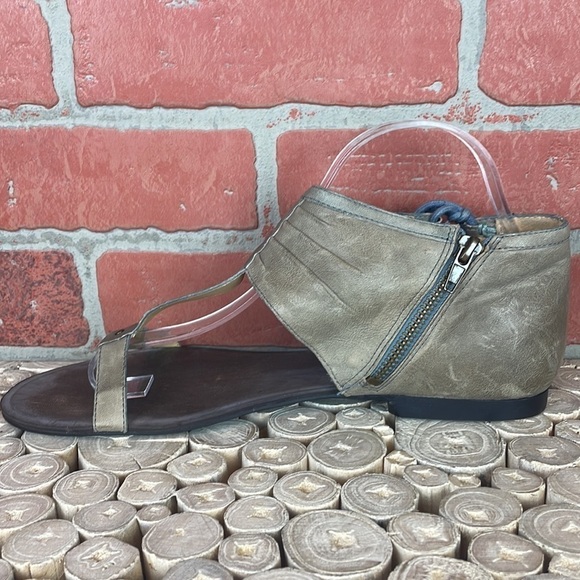 Nine West Cadette Taupe Gray Leather Boho T Strap Lace Up Sandals 9.5 - Picture 7 of 14